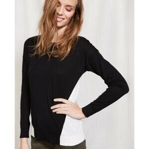 Boden Colorblock Crewneck Pullover Sweater Womens Size 8 Black Ivory Relaxed Fit
